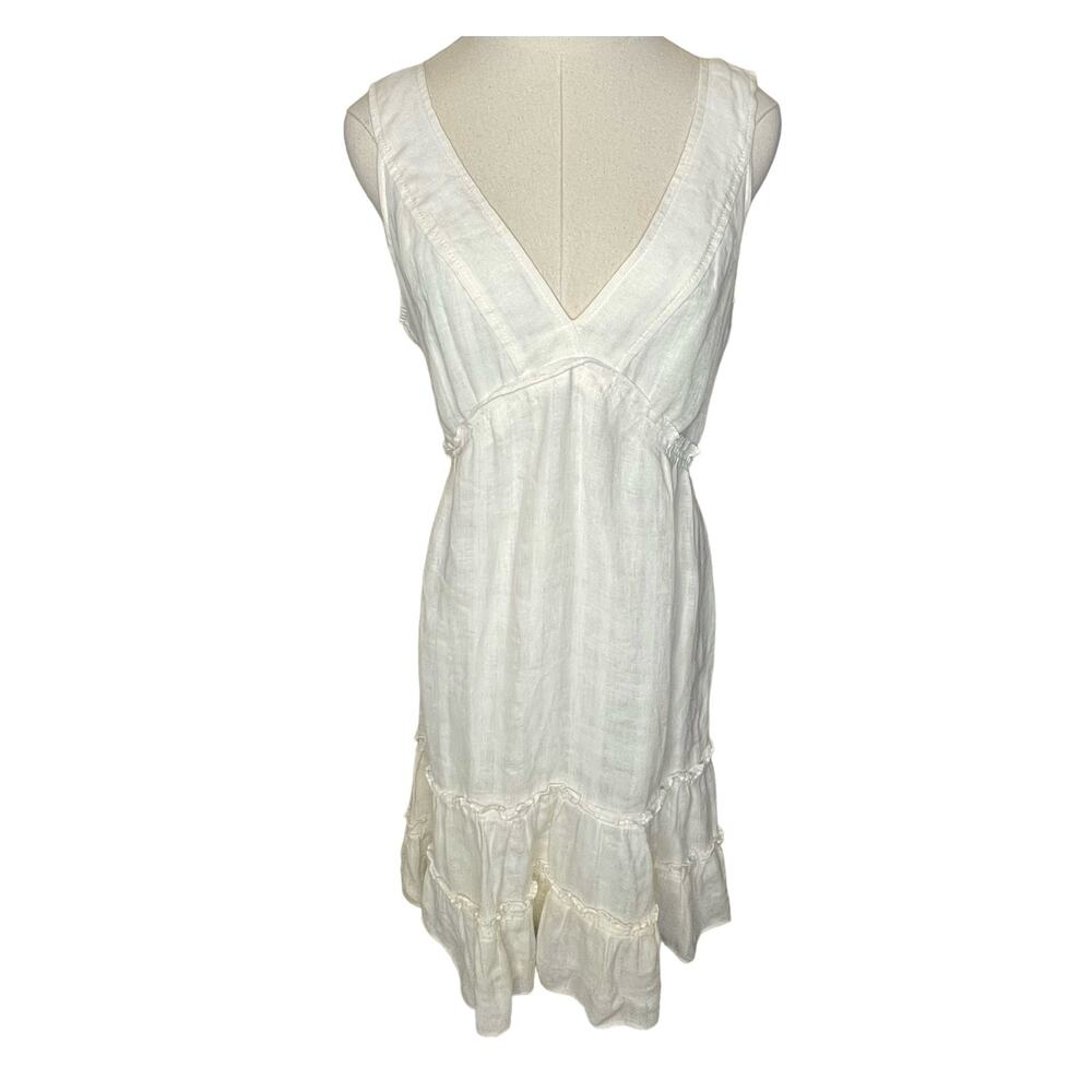 Tory Burch Size 12 Cream 100% Linen Sleeveless Fit n Flare Empire Waist Dress